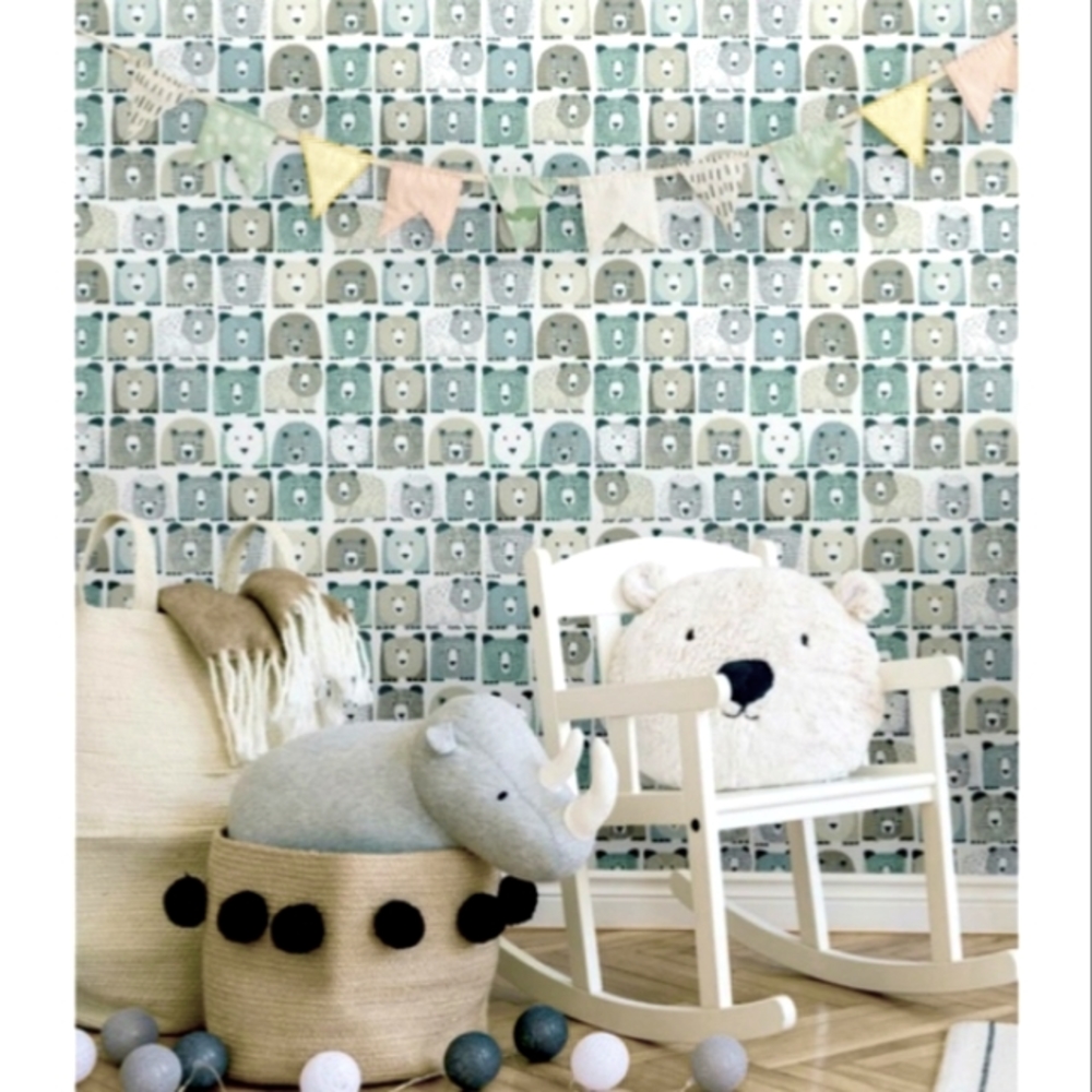 Dwell Studio x York Blue & Yellow Bears Sidewall Wallpaper
